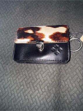 Patricia Nash mini lanza Black and Brown Cowhide Accent Leather Key Wallet
